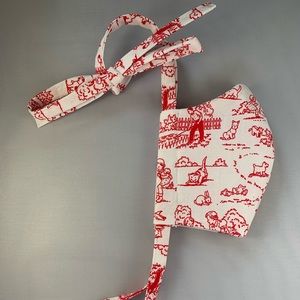 Toile Dick and Jane 100% cotton face mask with tie